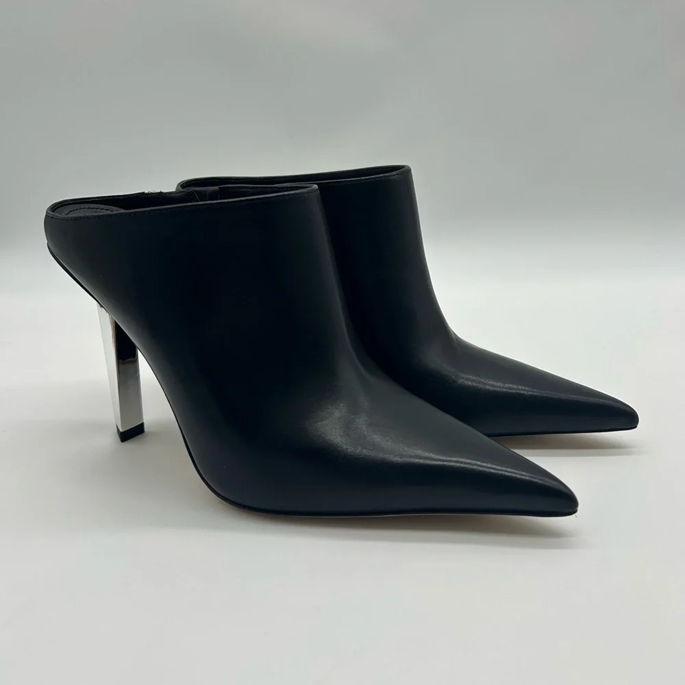 Michael Kors Halle Mule Pump Leather Black Pointed Toe Heels Size 7.5M NIB - Picture 4 of 14